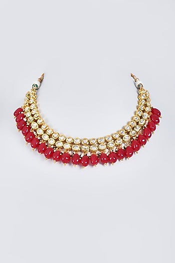 Gold Finish Kundan Polki Choker Necklace Set
