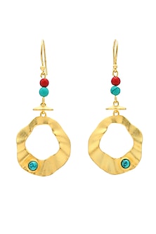 Gold Finish Red Gemstone Genesis Dangler Earrings