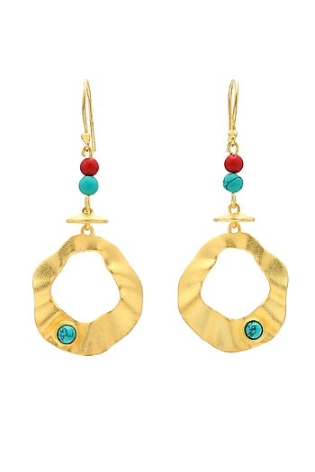 Gold Finish Red Gemstone Genesis Dangler Earrings