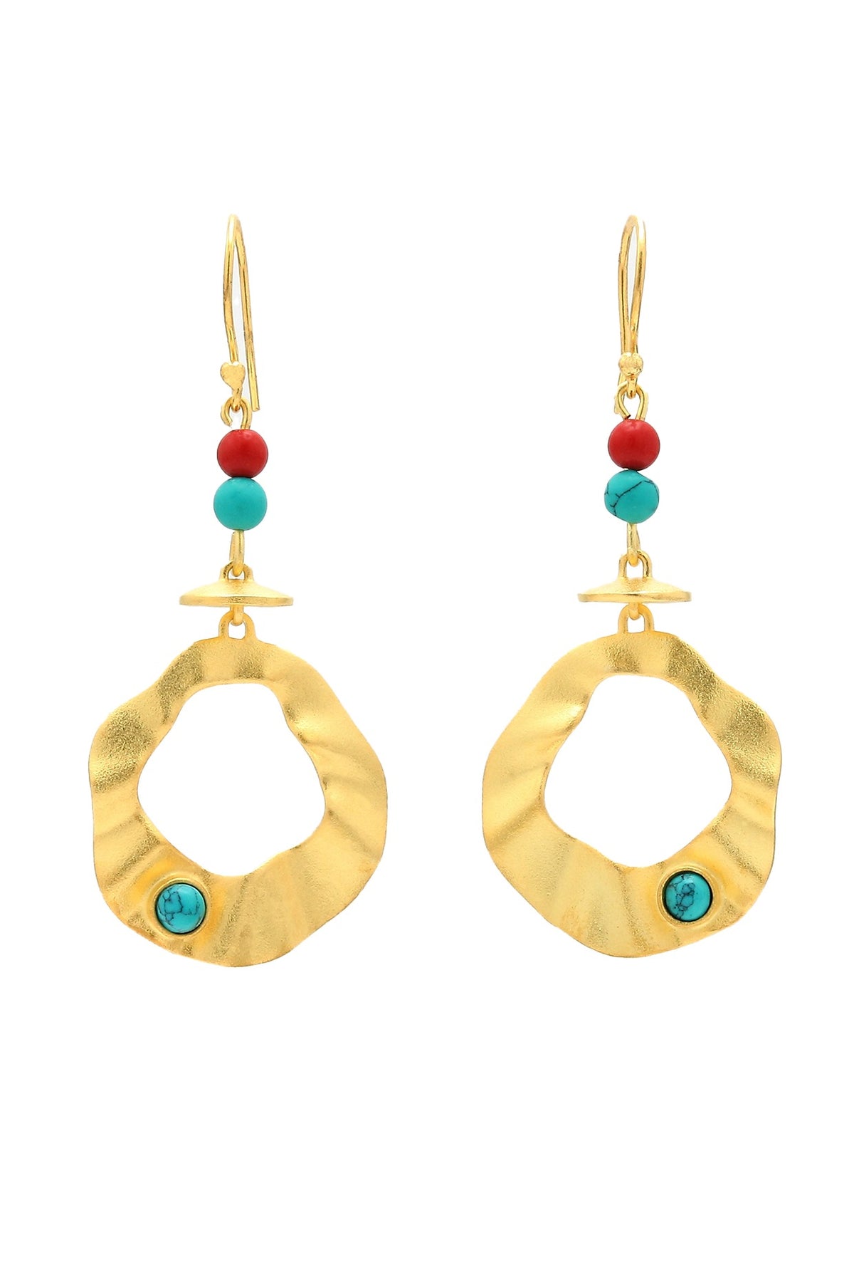 Gold Finish Red Gemstone Genesis Dangler Earrings