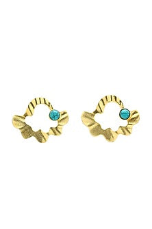 Gold Finish Turquoise Stone Shell Wave Stud Earrings