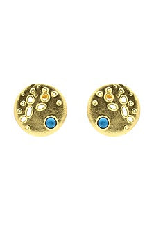 Gold Finish Turquoise Stone Stud Earrings