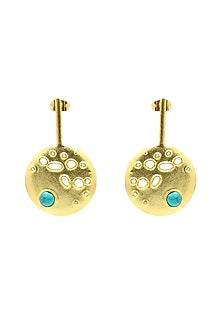 Gold Finish Turquoise Stone Stiff Dangler Earrings