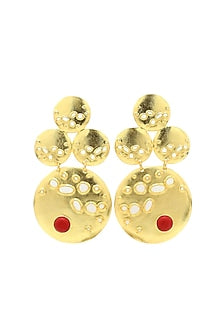 Gold Finish Crater Goddess Coral Stone Dangler Earrings