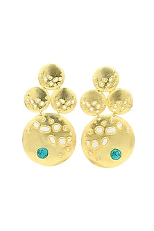 Gold Finish Crater Goddess Turquoise Stone Dangler Earrings