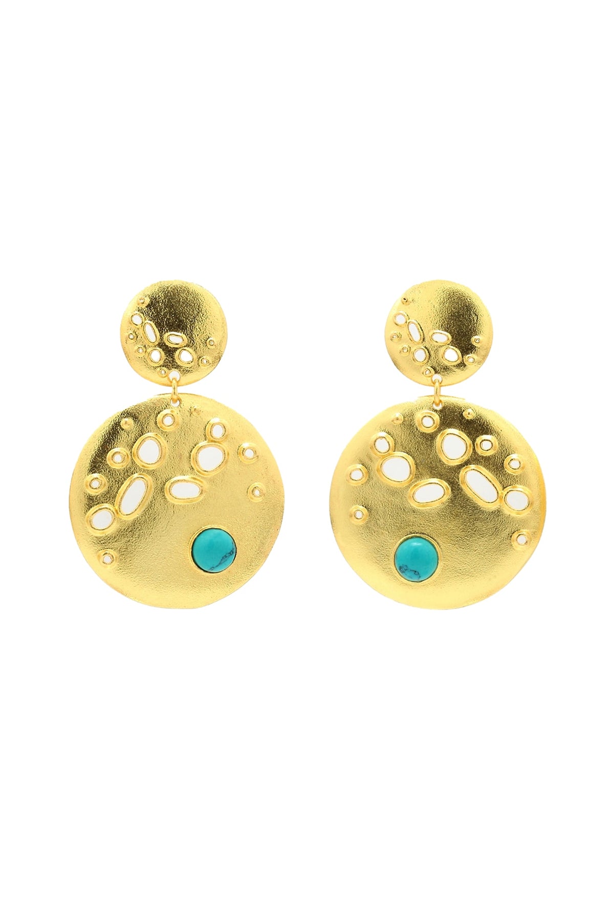 Gold Finish Turquoise Stone Dangler Earrings