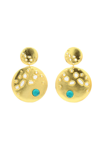 Gold Finish Turquoise Stone Dangler Earrings