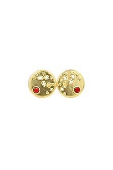 Gold Finish Coral Stone Crater Mini Ring