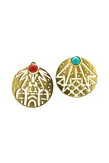 Gold Finish Art Deco Cityscape Mismatched Stud Earrings