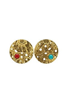 Gold Finish Art Deco Cityscape Mismatched Stud Earrings