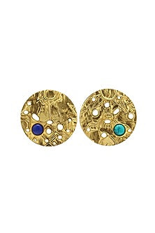 Gold Finish Art Deco Cityscape Mismatched Stud Earrings