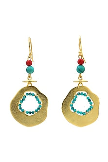 Gold Finish Turquoise Bead Genesis Incisor Earrings