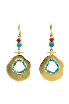 Gold Finish Turquoise Bead Genesis Incisor Earrings