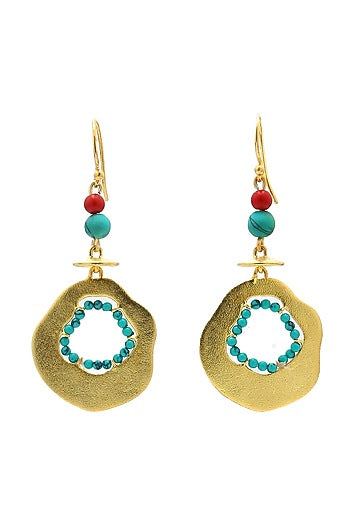 Gold Finish Turquoise Bead Genesis Incisor Earrings
