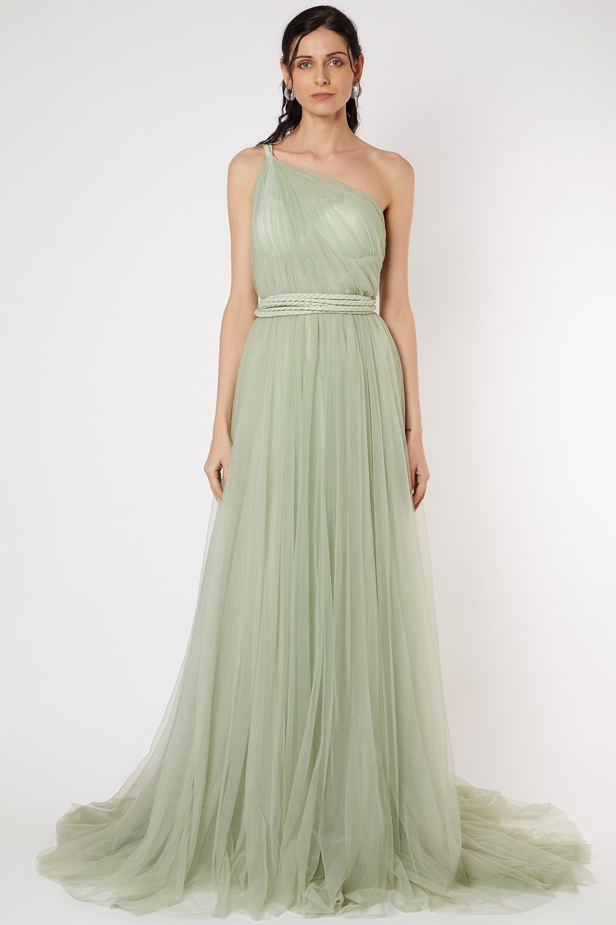 Mint Green Gown With Braided Strings