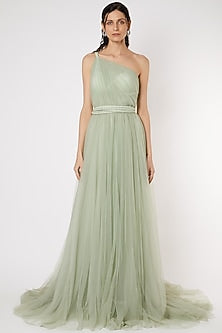 Mint Green Gown With Braided Strings