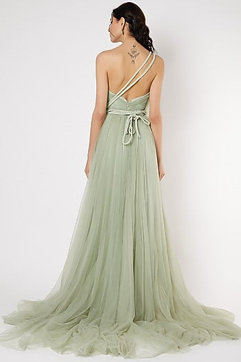 Mint Green Gown With Braided Strings