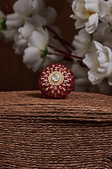 Gold Finish Red Stone Ring In Sterling Silver