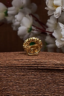 Gold Finish Kundan Polki Ring In Sterling Silver