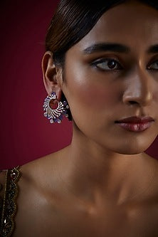 Gold Finish Zircon Stud Earrings In Sterling Silver