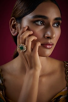 Gold Finish Kundan Polki Ring In Sterling Silver