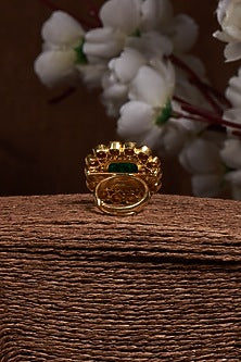 Gold Finish Kundan Polki Ring In Sterling Silver