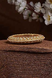 Gold Finish Kundan Polki Bangle In Sterling Silver