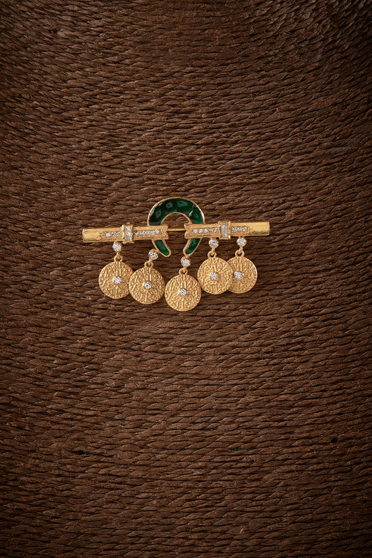 Gold Finish Kundan Polki Brooch In Sterling Silver