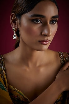 Gold Finish Kundan Polki Dangler Earrings In Sterling Silver