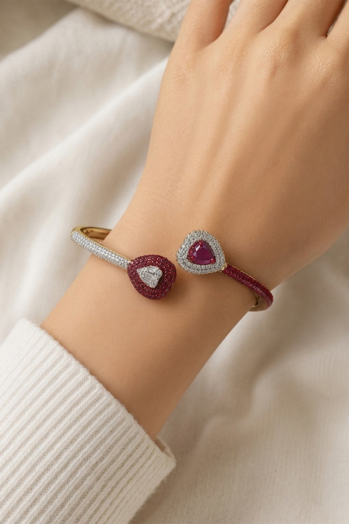 14kt Gold FInish Diamond & Ruby Stone Bracelet-Cum-Bangle