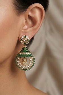 14kt Gold FInish Diamond & Emerald Stone Dangler Earrings