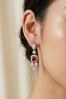 18kt Gold Finish Diamond & Ruby Stone Dangler Earrings