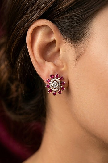 18kt Gold Finish Diamond & Ruby Stone Stud Earrings