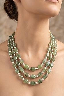 Emerald Green Stone & Pearl Layered Necklace