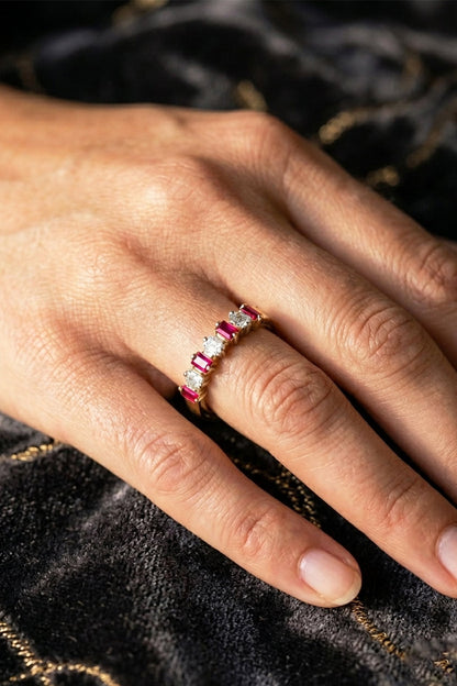 14kt Gold Finish Diamond & Ruby Stone Ring