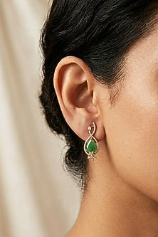 14kt Gold Finish Diamond & Emerald Stone Stud Earrings