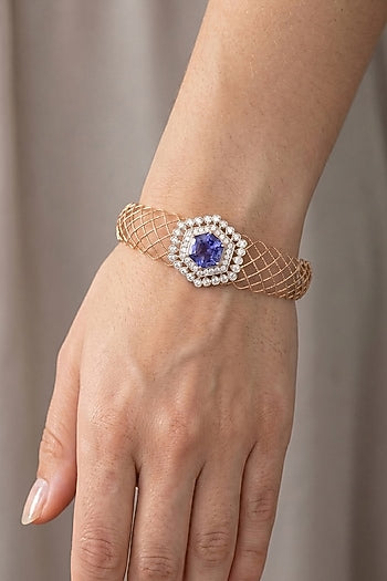 14kt Rose Gold Finish Diamond & Blue Sapphire Bracelet
