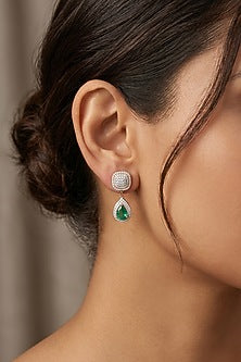14kt Gold Finish Diamond & Emerald Stone Dangler Earrings