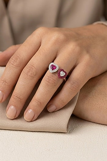 14kt Rose Gold Finish Ruby Stone & Diamond Open-Band Ring