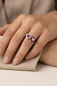 14kt Rose Gold Finish Ruby Stone & Diamond Open-Band Ring