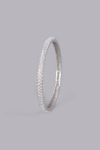 White Finish Zircon Bangle In Sterling Silver