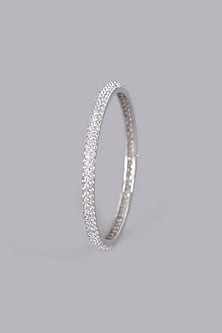 White Finish Zircon Bangle In Sterling Silver