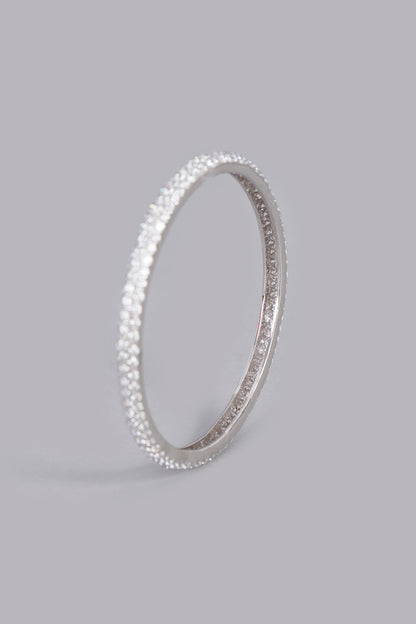 White Finish Zircon Bangle In Sterling Silver