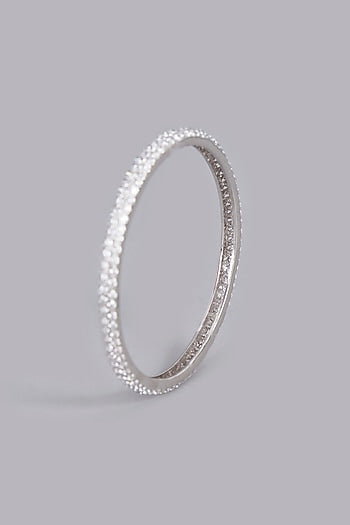 White Finish Zircon Bangle In Sterling Silver