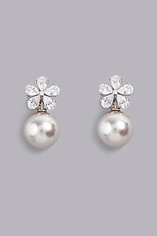 White Finish Earrings With Zircons In Sterling Silver