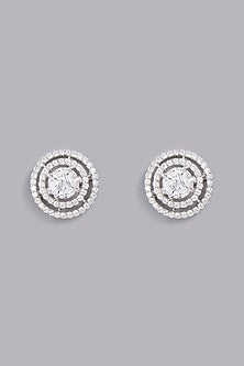 White Finish Stud Earrings With Zircons In Sterling Silver