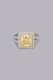 White Finish Canary Yellow Stone Ring In Sterling Silver