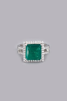 White Finish Green Doublet Stone Ring In Sterling Silver