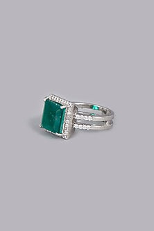 White Finish Green Doublet Stone Ring In Sterling Silver