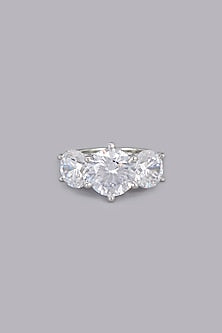 White Finish Zircons Ring In Sterling Silver